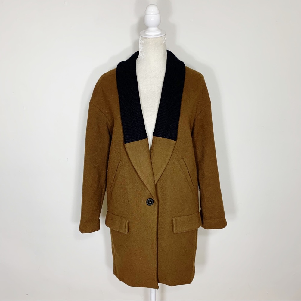 Zara • wool contrast knit collar oversized jacket